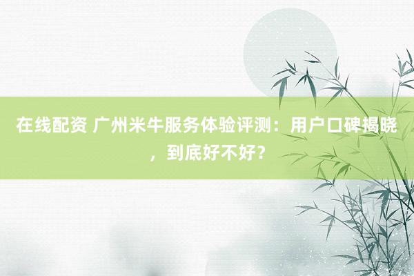 在线配资 广州米牛服务体验评测：用户口碑揭晓，到底好不好？