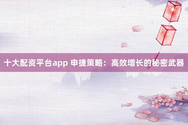 十大配资平台app 申捷策略：高效增长的秘密武器
