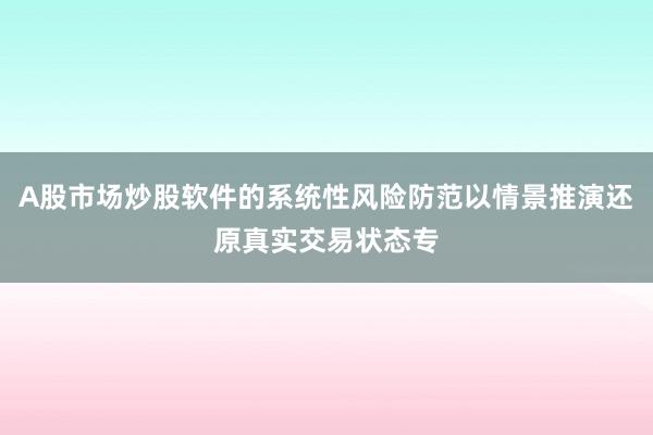 A股市场炒股软件的系统性风险防范以情景推演还原真实交易状态专