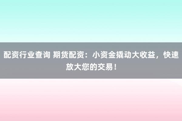 配资行业查询 期货配资：小资金撬动大收益，快速放大您的交易！