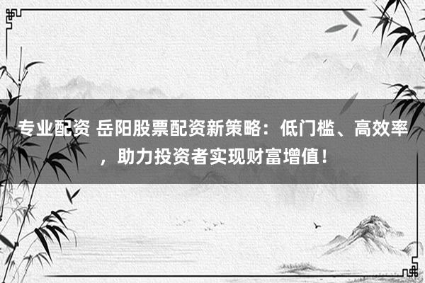 专业配资 岳阳股票配资新策略：低门槛、高效率，助力投资者实现财富增值！